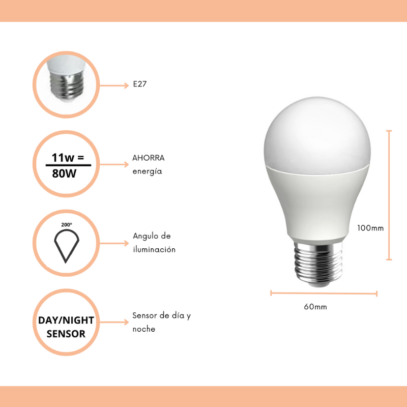 Bombilla LED E27 de 7 W en formato bulbo para luz doméstica